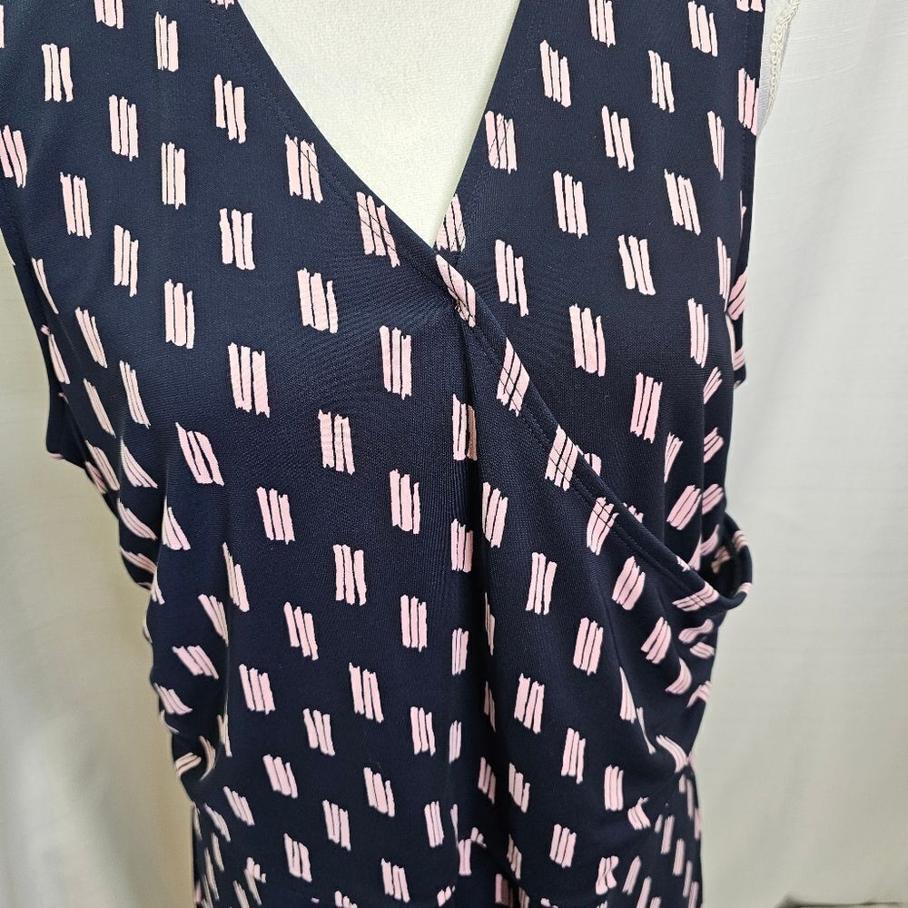 Lands' End Navy and Pink Faux Wrap Sleeveless Midi Dress Size Large (14/16) - Picture 2 of 8